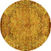 Round Machine Washable Persian Yellow Traditional Rug, wshtr4826yw