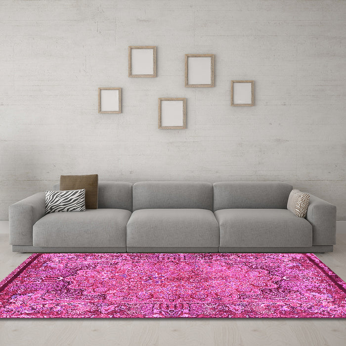 Machine Washable Persian Pink Traditional Rug in a Living Room, wshtr4826pnk