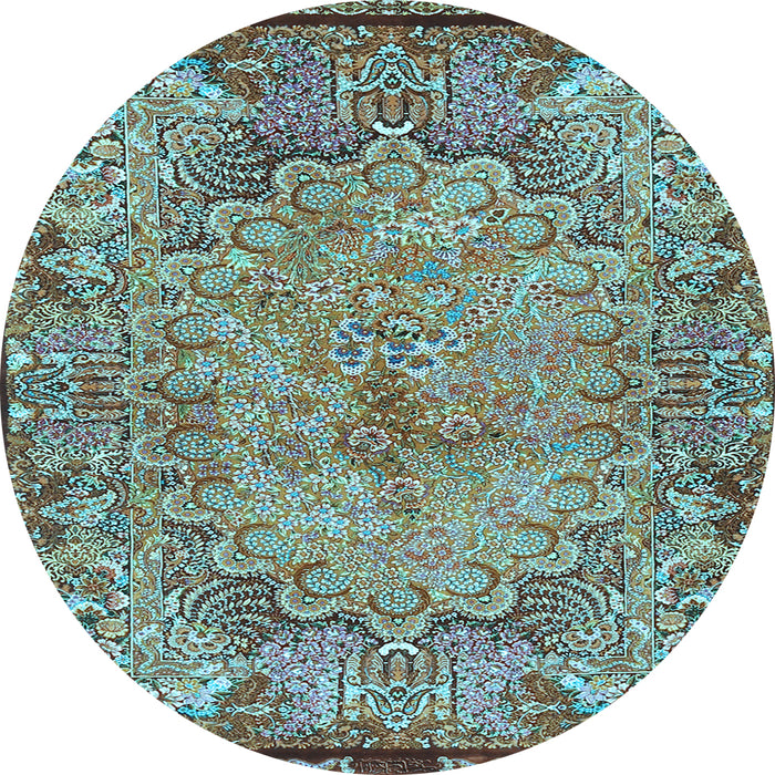 Round Machine Washable Persian Light Blue Traditional Rug, wshtr4826lblu