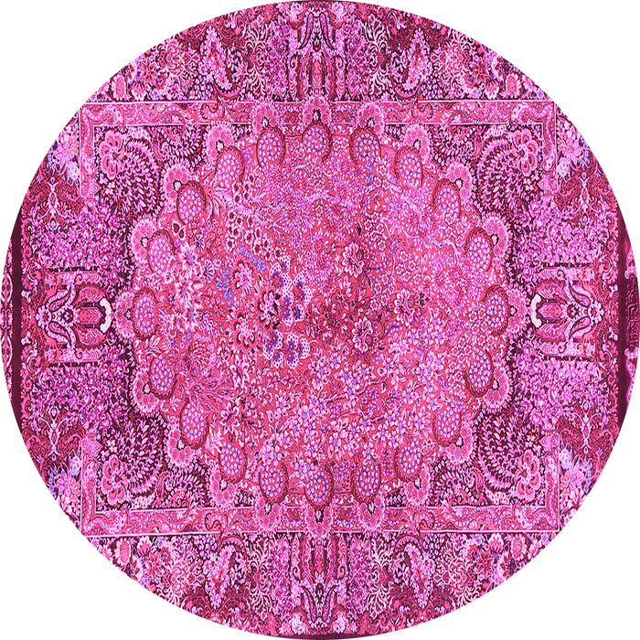 Round Machine Washable Persian Pink Traditional Rug, wshtr4826pnk