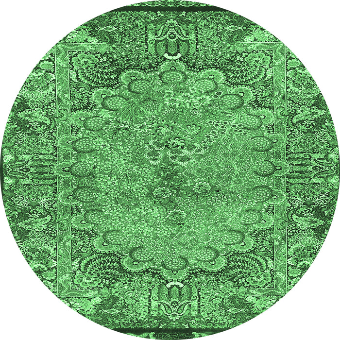 Round Machine Washable Persian Emerald Green Traditional Area Rugs, wshtr4826emgrn