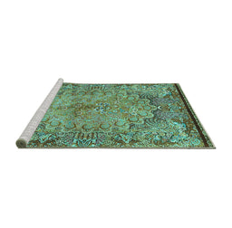 Sideview of Machine Washable Persian Turquoise Traditional Area Rugs, wshtr4826turq
