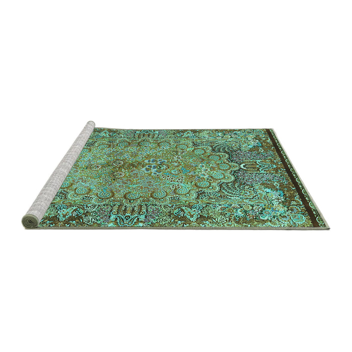 Sideview of Machine Washable Persian Turquoise Traditional Area Rugs, wshtr4826turq