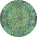 Round Machine Washable Persian Turquoise Traditional Area Rugs, wshtr4826turq