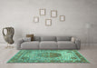 Machine Washable Medallion Turquoise Traditional Area Rugs in a Living Room,, wshtr4827turq