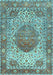 Machine Washable Medallion Light Blue Traditional Rug, wshtr4827lblu