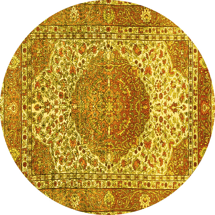 Round Machine Washable Medallion Yellow Traditional Rug, wshtr4827yw