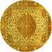 Round Machine Washable Medallion Yellow Traditional Rug, wshtr4827yw