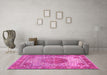 Machine Washable Medallion Pink Traditional Rug in a Living Room, wshtr4827pnk