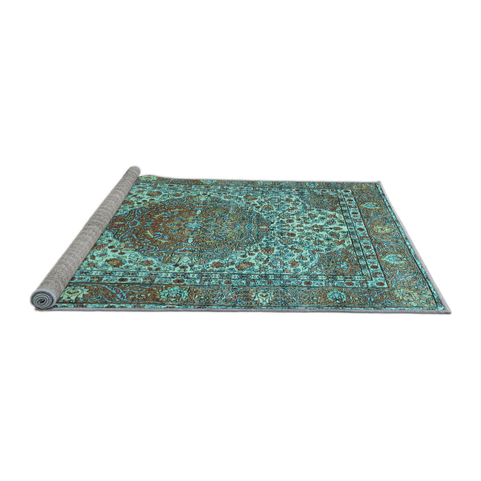 Sideview of Machine Washable Medallion Light Blue Traditional Rug, wshtr4827lblu