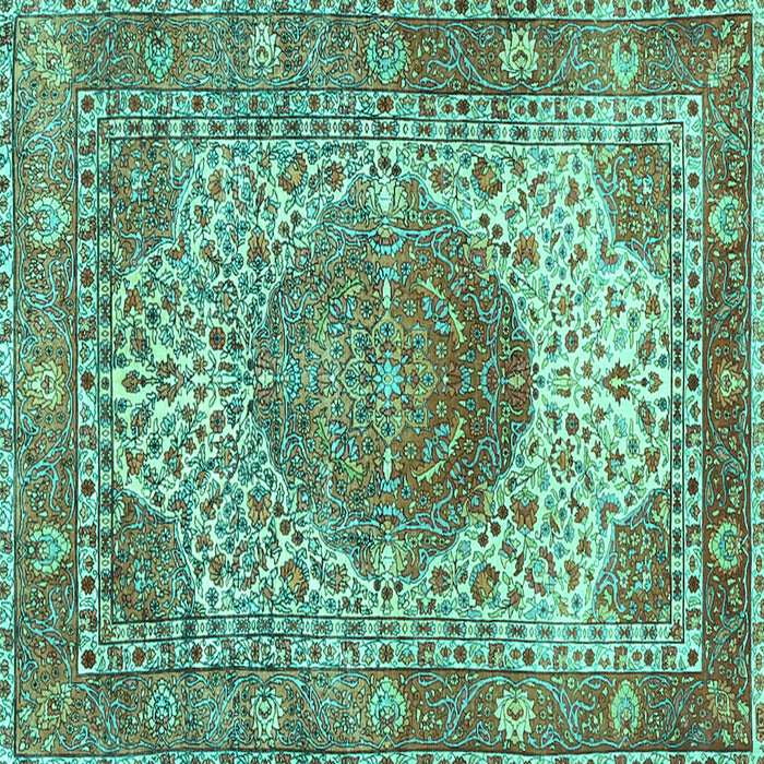 Square Machine Washable Medallion Turquoise Traditional Area Rugs, wshtr4827turq