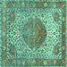 Square Machine Washable Medallion Turquoise Traditional Area Rugs, wshtr4827turq