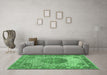 Machine Washable Medallion Emerald Green Traditional Area Rugs in a Living Room,, wshtr4827emgrn