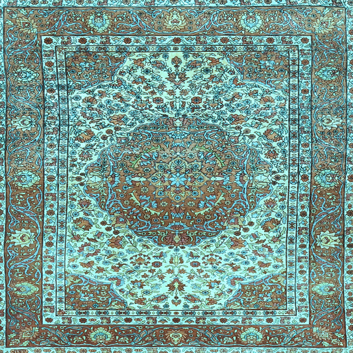 Square Machine Washable Medallion Light Blue Traditional Rug, wshtr4827lblu