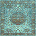 Square Machine Washable Medallion Light Blue Traditional Rug, wshtr4827lblu