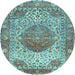 Round Medallion Light Blue Traditional Rug, tr4827lblu