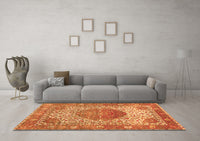 Machine Washable Medallion Orange Traditional Rug, wshtr4827org