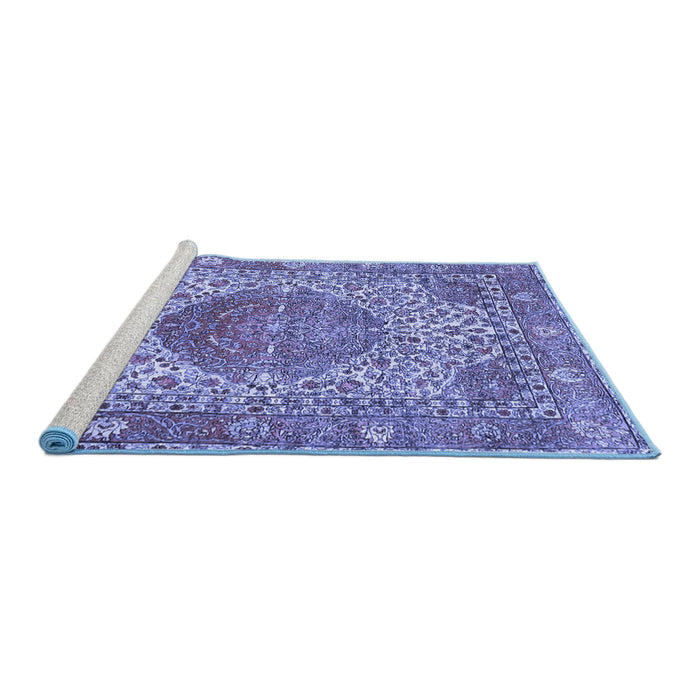 Sideview of Machine Washable Medallion Blue Traditional Rug, wshtr4827blu