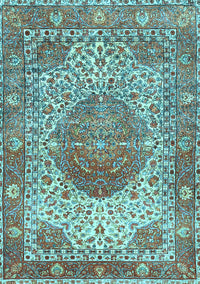 Medallion Light Blue Traditional Rug, tr4827lblu