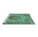 Sideview of Machine Washable Medallion Turquoise Traditional Area Rugs, wshtr4827turq