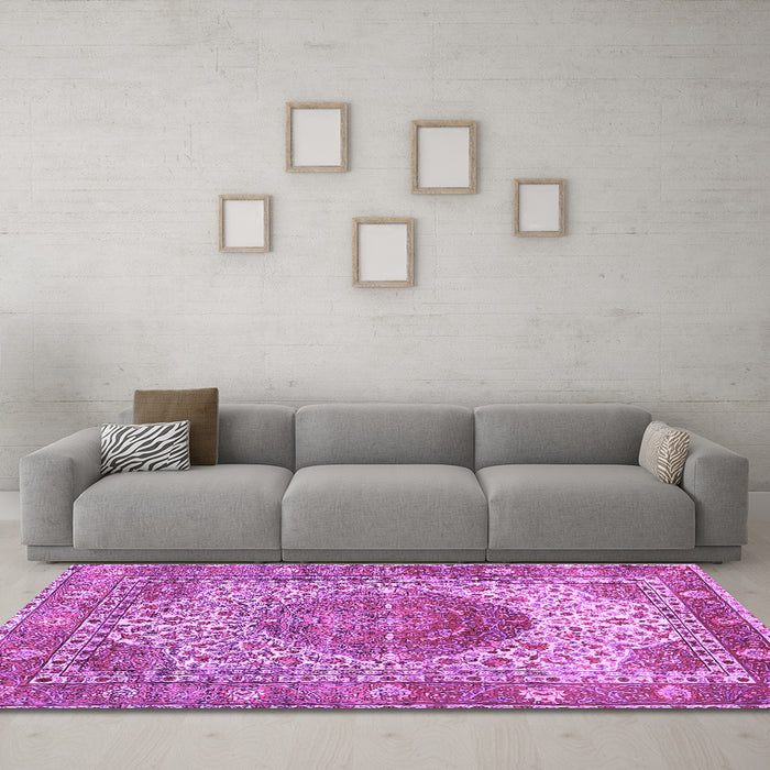 Machine Washable Medallion Purple Traditional Area Rugs in a Living Room, wshtr4827pur
