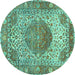 Round Machine Washable Medallion Turquoise Traditional Area Rugs, wshtr4827turq