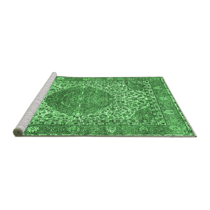 Sideview of Machine Washable Medallion Emerald Green Traditional Area Rugs, wshtr4827emgrn