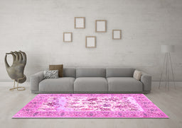 Machine Washable Animal Pink Traditional Rug in a Living Room, wshtr4828pnk