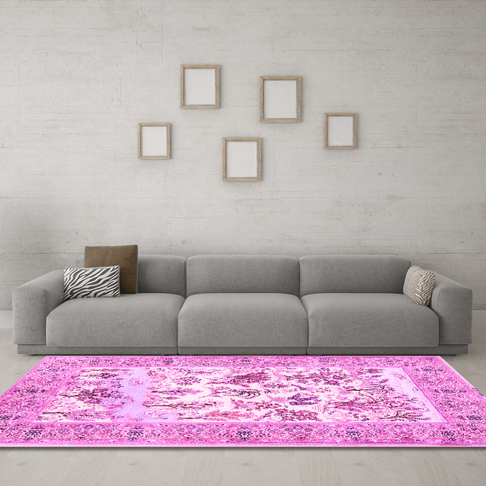 Machine Washable Animal Pink Traditional Rug in a Living Room, wshtr4828pnk