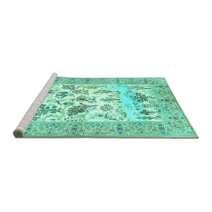 Sideview of Machine Washable Animal Turquoise Traditional Area Rugs, wshtr4828turq