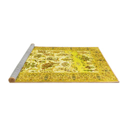 Sideview of Machine Washable Animal Yellow Traditional Rug, wshtr4828yw