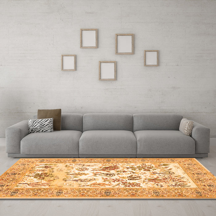 Machine Washable Animal Orange Traditional Area Rugs in a Living Room, wshtr4828org