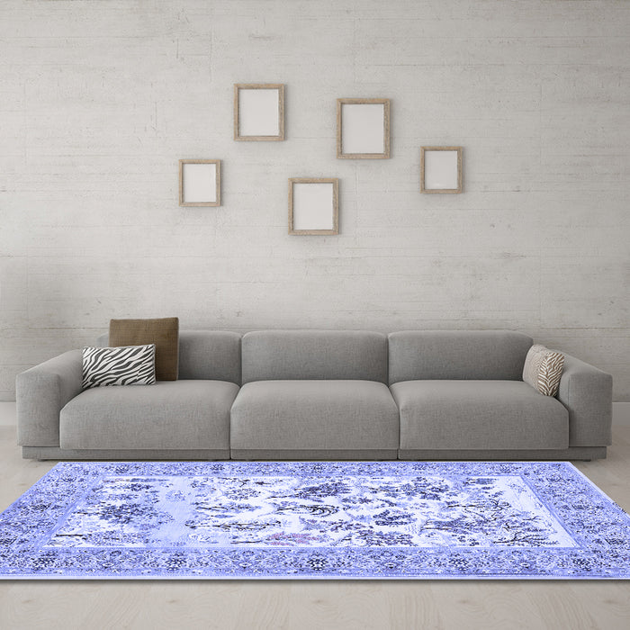 Machine Washable Animal Blue Traditional Rug in a Living Room, wshtr4828blu
