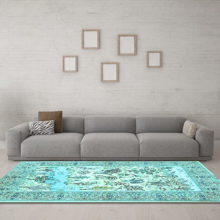 Machine Washable Animal Light Blue Traditional Rug in a Living Room, wshtr4828lblu