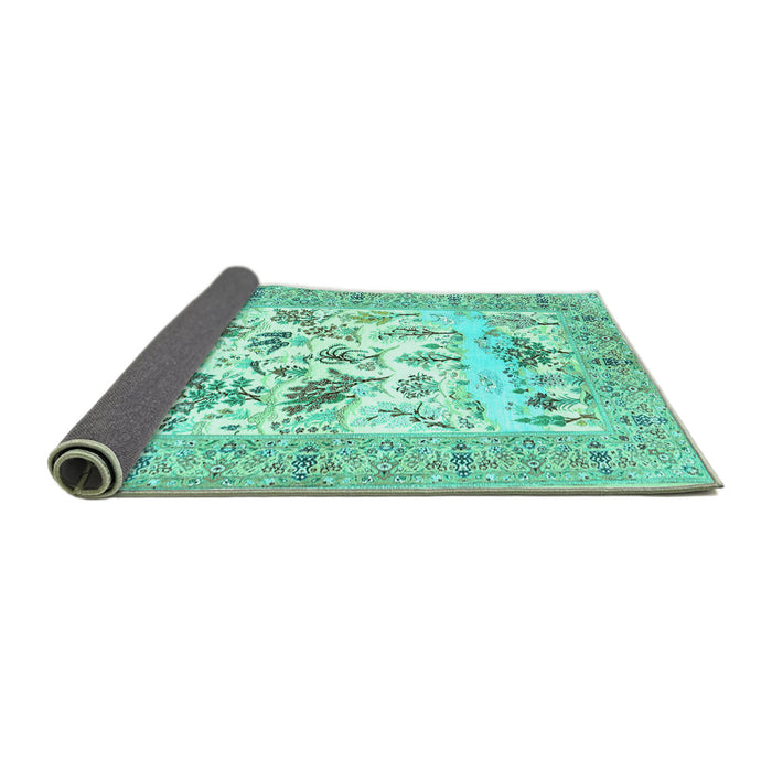 Sideview of Animal Turquoise Traditional Rug, tr4828turq