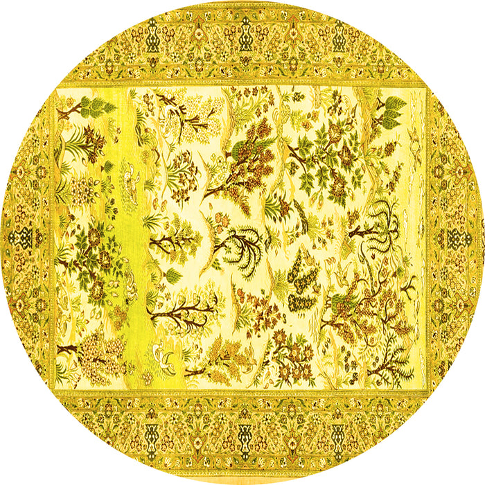 Round Machine Washable Animal Yellow Traditional Rug, wshtr4828yw