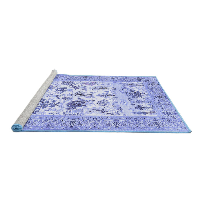 Sideview of Machine Washable Animal Blue Traditional Rug, wshtr4828blu