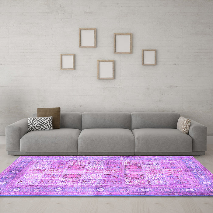 Machine Washable Persian Purple Traditional Area Rugs in a Living Room, wshtr4829pur