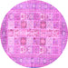 Round Machine Washable Persian Pink Traditional Rug, wshtr4829pnk