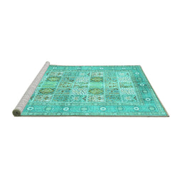 Sideview of Machine Washable Persian Turquoise Traditional Area Rugs, wshtr4829turq