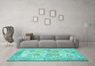 Machine Washable Persian Turquoise Traditional Area Rugs in a Living Room,, wshtr4829turq