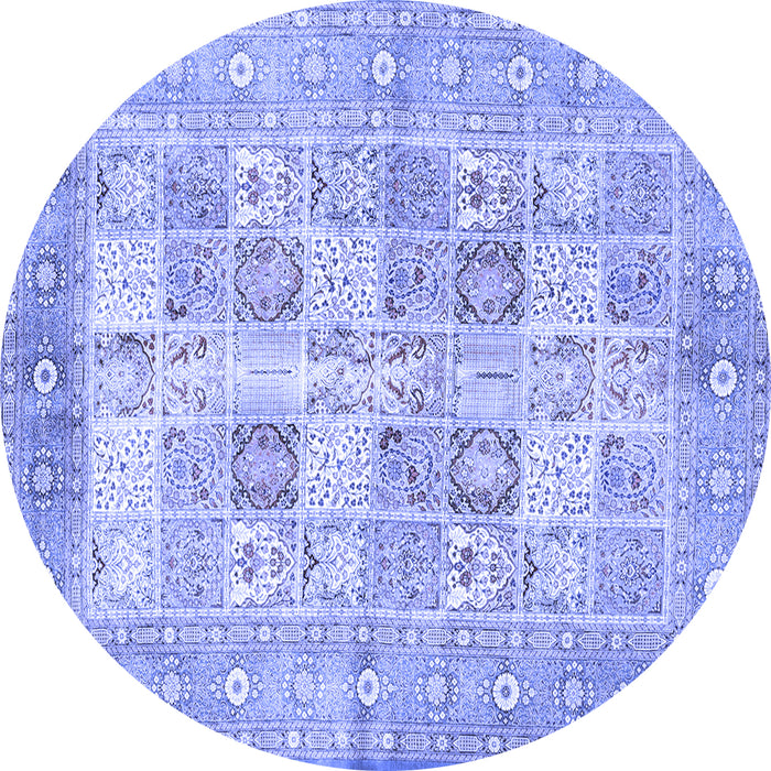 Round Machine Washable Persian Blue Traditional Rug, wshtr4829blu
