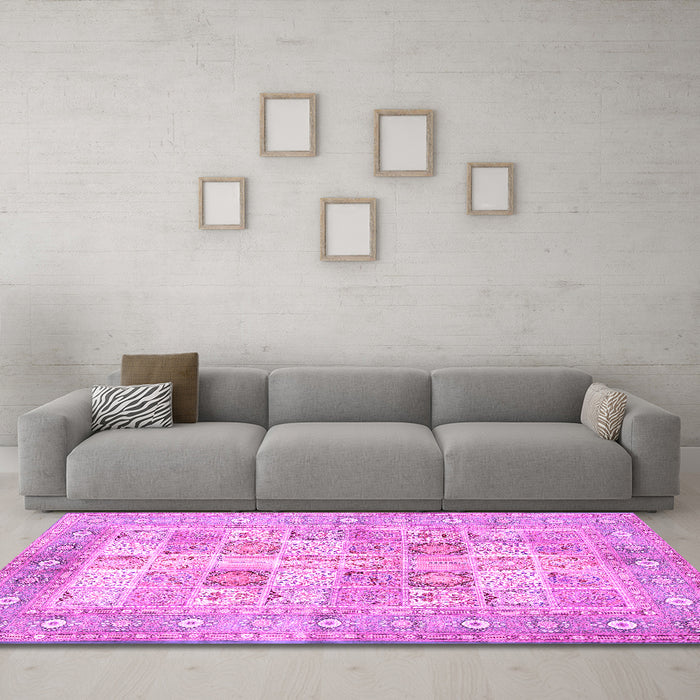Machine Washable Persian Pink Traditional Rug in a Living Room, wshtr4829pnk