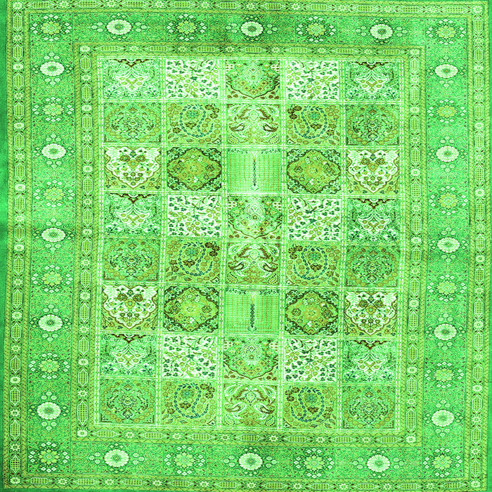 Round Machine Washable Persian Green Traditional Area Rugs, wshtr4829grn