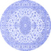 Round Machine Washable Medallion Blue Traditional Rug, wshtr482blu