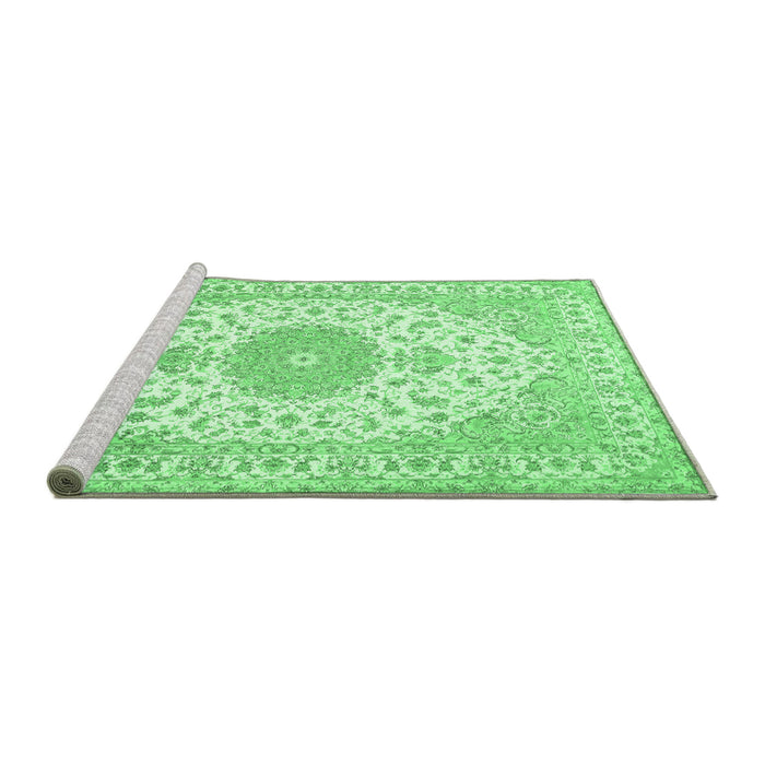 Sideview of Machine Washable Medallion Emerald Green Traditional Area Rugs, wshtr482emgrn