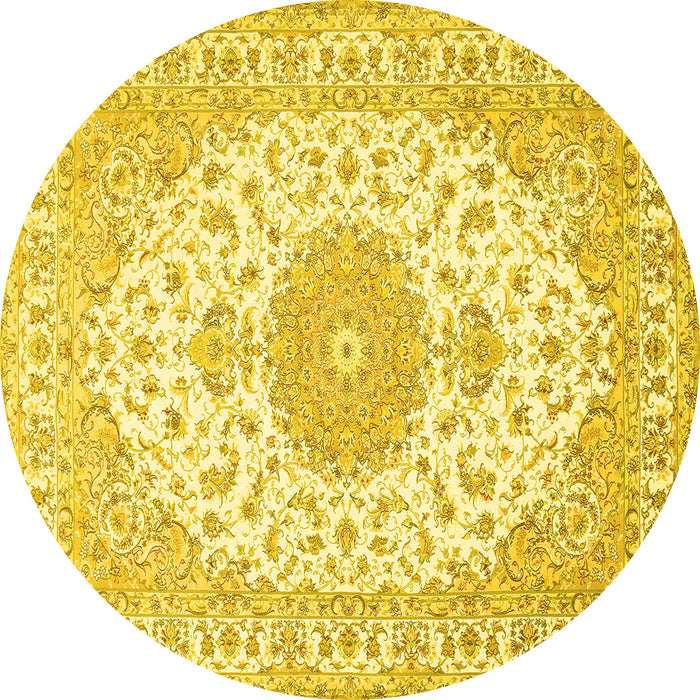 Round Medallion Yellow Traditional Rug, tr482yw