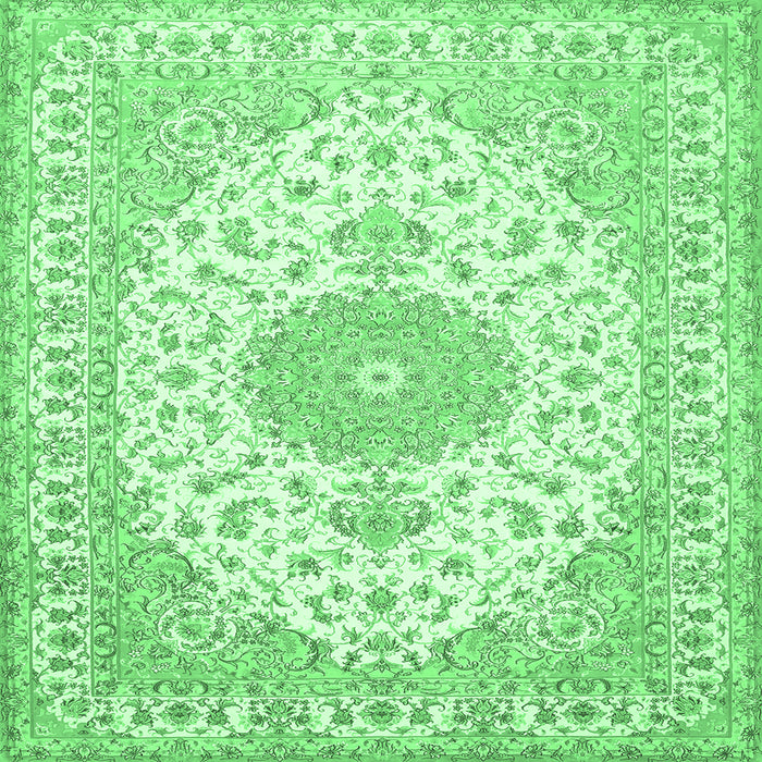 Square Medallion Emerald Green Traditional Rug, tr482emgrn