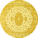 Round Machine Washable Medallion Yellow Traditional Rug, wshtr482yw