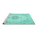 Sideview of Machine Washable Medallion Turquoise Traditional Area Rugs, wshtr482turq